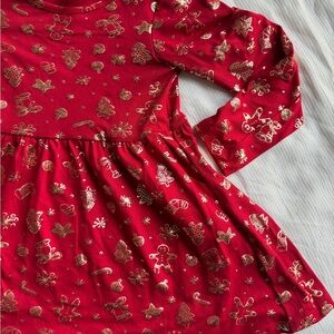 Festive Red and Gold Kids Casual Dress